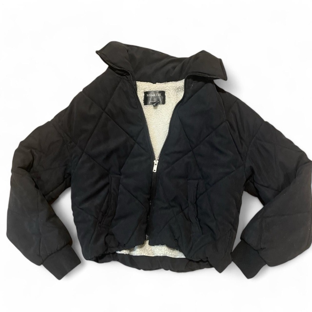 Black Quilted Jacket with Shearling Lining